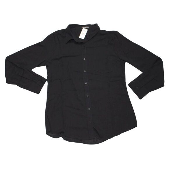 Express Women's Long Sleeve Button-up Black Shirt NWT Size M - Picture 1 of 4